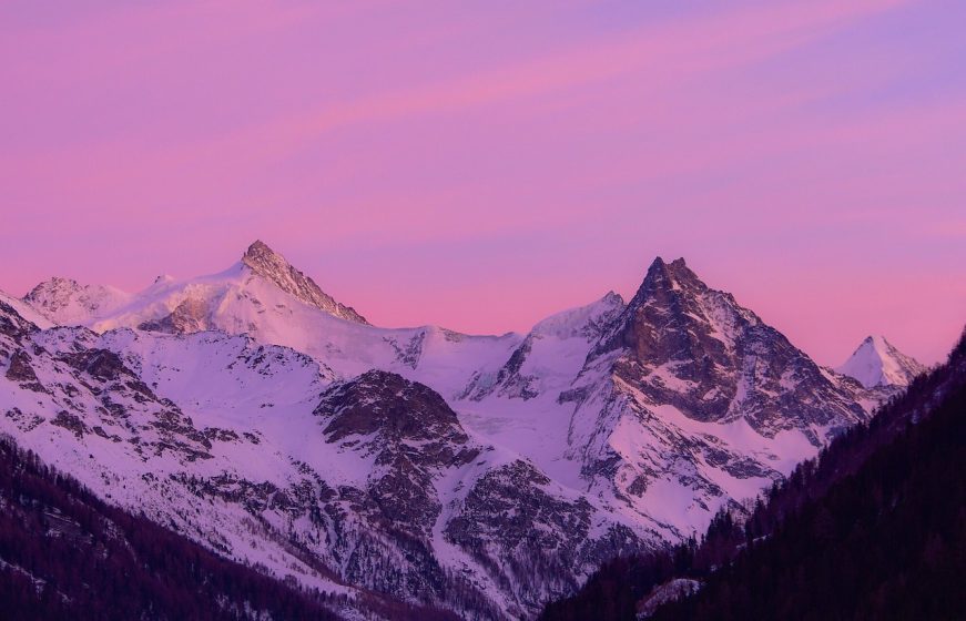 sunset, mountains, snow